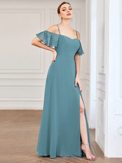 Elegant Flare Sleeve V-Neck Bridesmaid Gown
