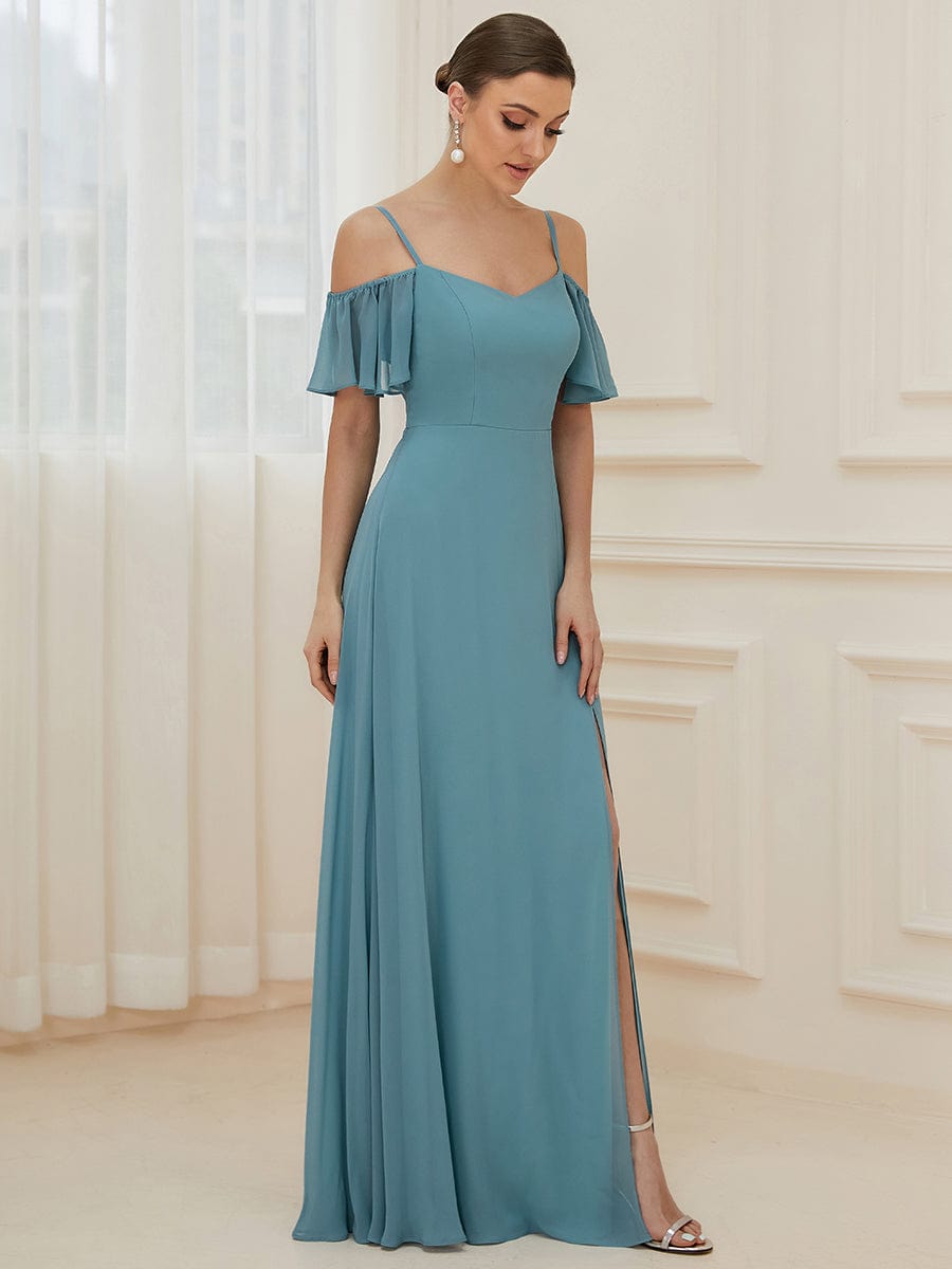 Elegant Flare Sleeve V-Neck Bridesmaid Gown