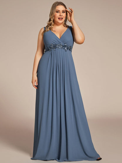 Elegant Floral Applique Chiffon A-Line Evening Dress for Plus Size Women
