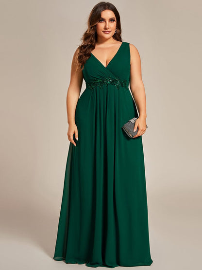 Elegant Floral Applique Chiffon A-Line Evening Dress for Plus Size Women