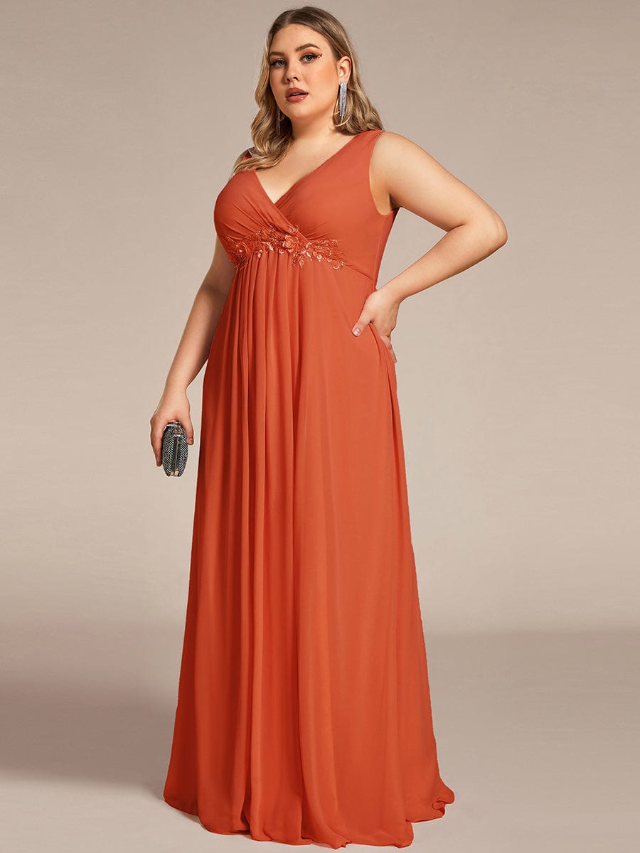 Elegant Floral Applique Chiffon A-Line Evening Dress for Plus Size Women