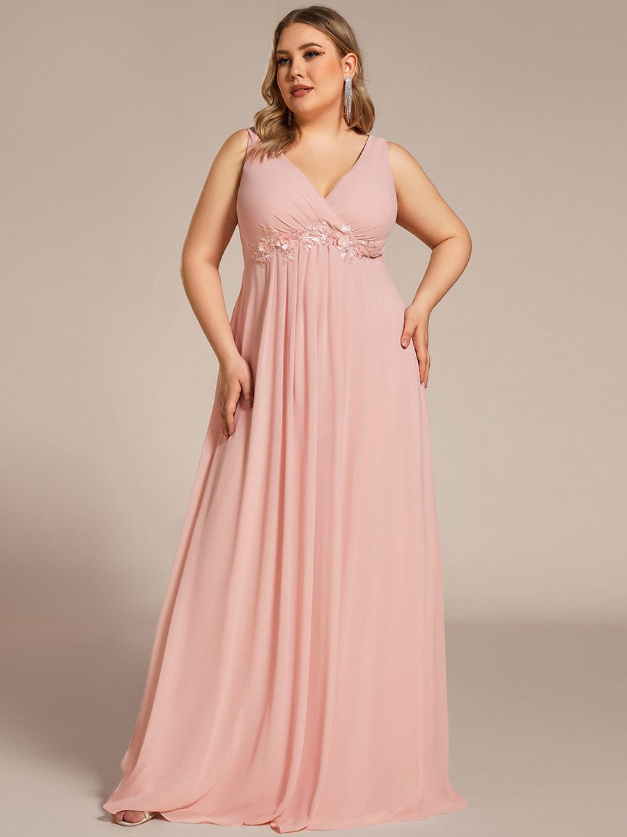 Elegant Floral Applique Chiffon A-Line Evening Dress for Plus Size Women