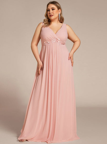 Elegant Floral Applique Chiffon A-Line Evening Dress for Plus Size Women