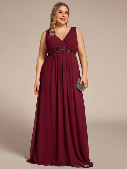 Elegant Floral Applique Chiffon A-Line Evening Dress for Plus Size Women