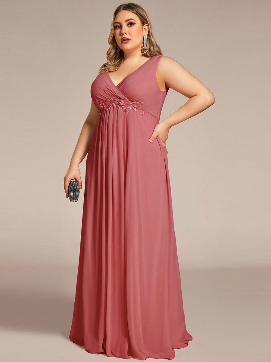 Elegant Floral Applique Chiffon A-Line Evening Dress for Plus Size Women