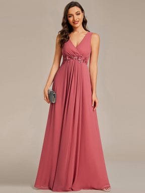 Elegant Floral Applique Sleeveless Chiffon Formal Gown