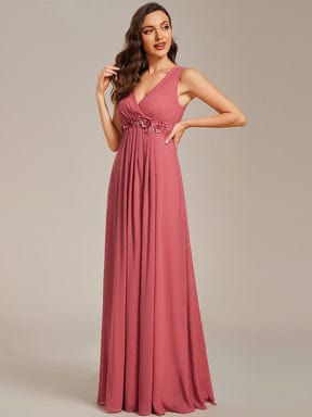 Elegant Floral Applique Sleeveless Chiffon Formal Gown