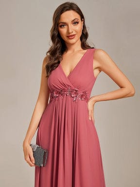 Elegant Floral Applique Sleeveless Chiffon Formal Gown