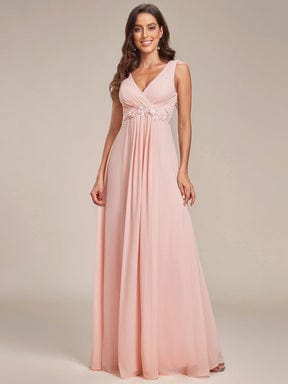 Elegant Floral Applique Sleeveless Chiffon Formal Gown