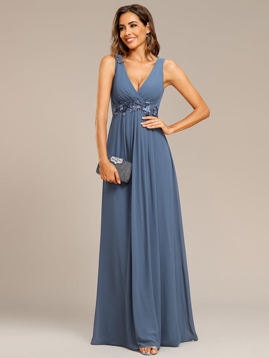 Elegant Floral Applique Sleeveless Chiffon Formal Gown