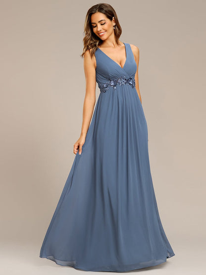 Elegant Floral Applique Sleeveless Chiffon Formal Gown