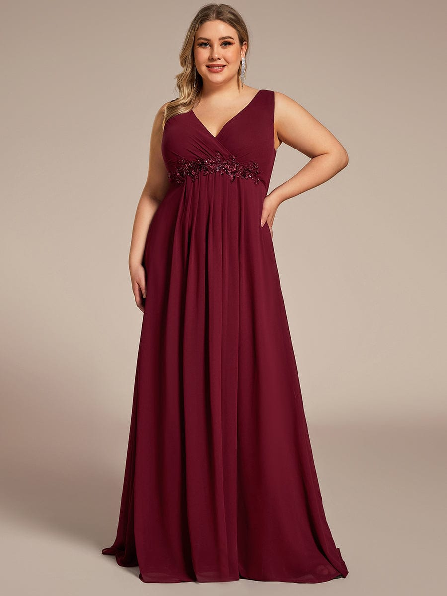 Elegant Floral Applique Sleeveless Chiffon Formal Gown