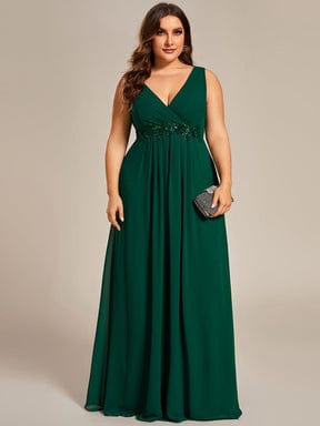 Elegant Floral Applique Sleeveless Chiffon Formal Gown
