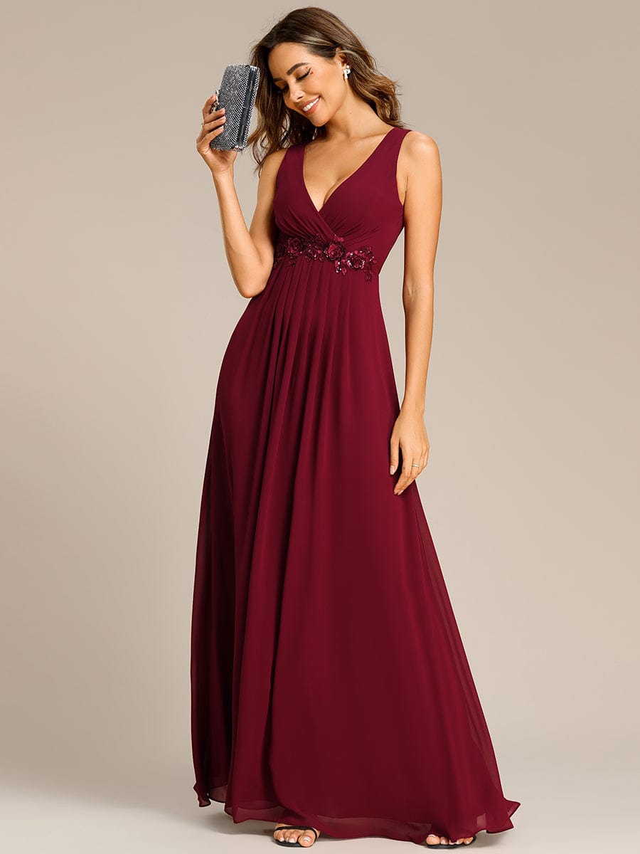 Elegant Floral Applique Sleeveless Chiffon Formal Gown