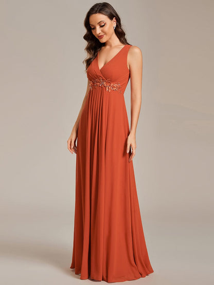 Elegant Floral Applique Sleeveless Chiffon Formal Gown