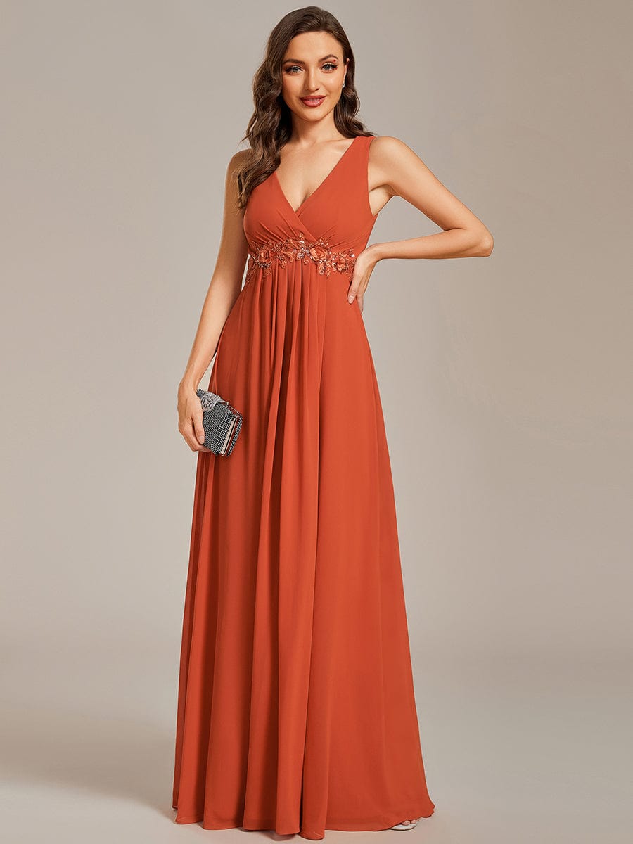 Elegant Floral Applique Sleeveless Chiffon Formal Gown