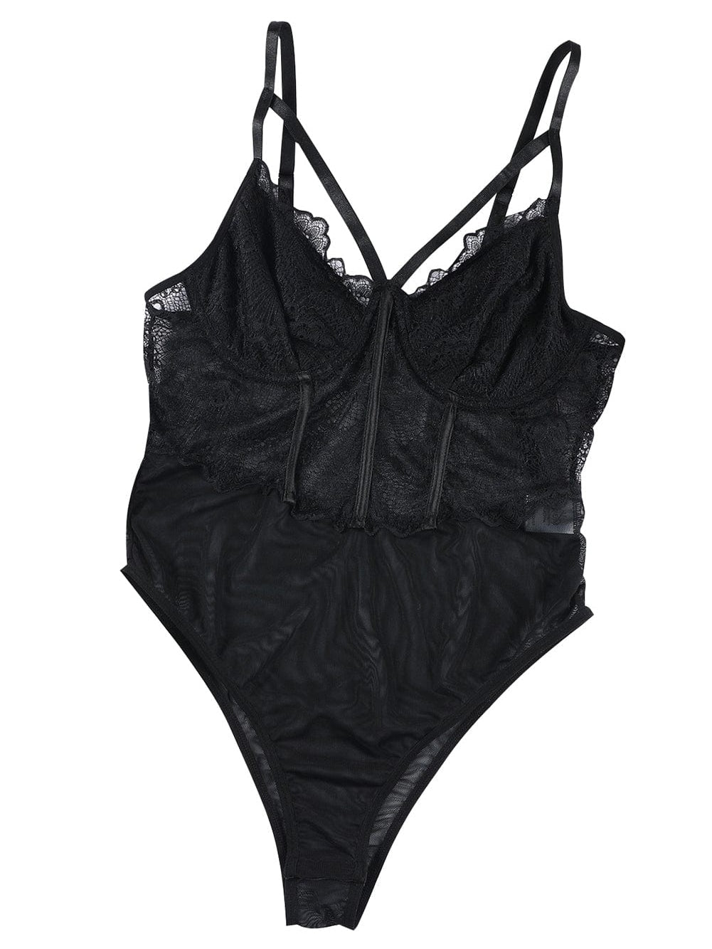 Elegant Floral Lace Bodysuit with V-Neck and Strappy Design