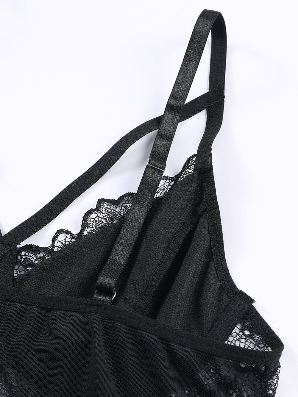 Elegant Floral Lace Bodysuit with V-Neck and Strappy Design