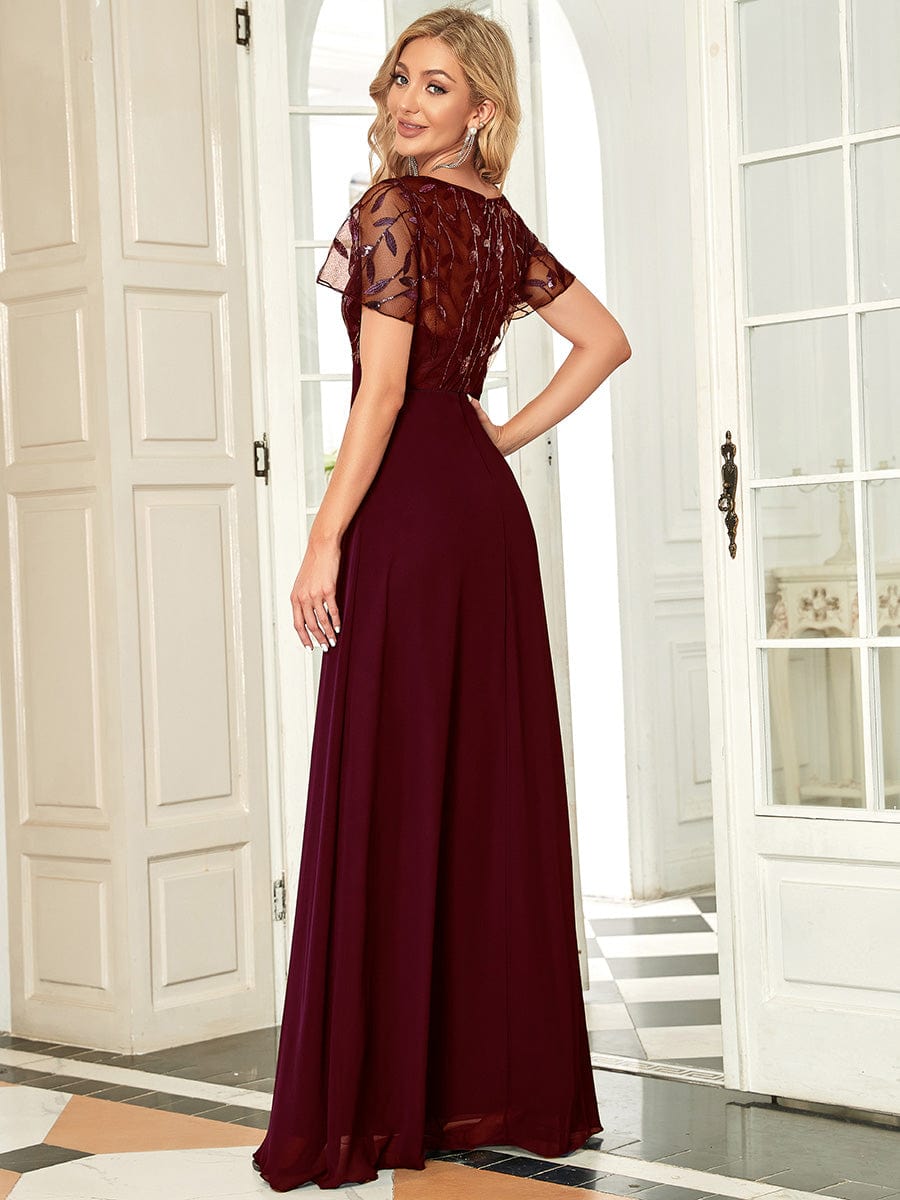 Elegant Floral Lace Evening Dress with Ruffle Sleeves