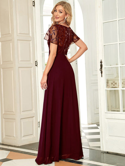 Elegant Floral Lace Evening Dress with Ruffle Sleeves