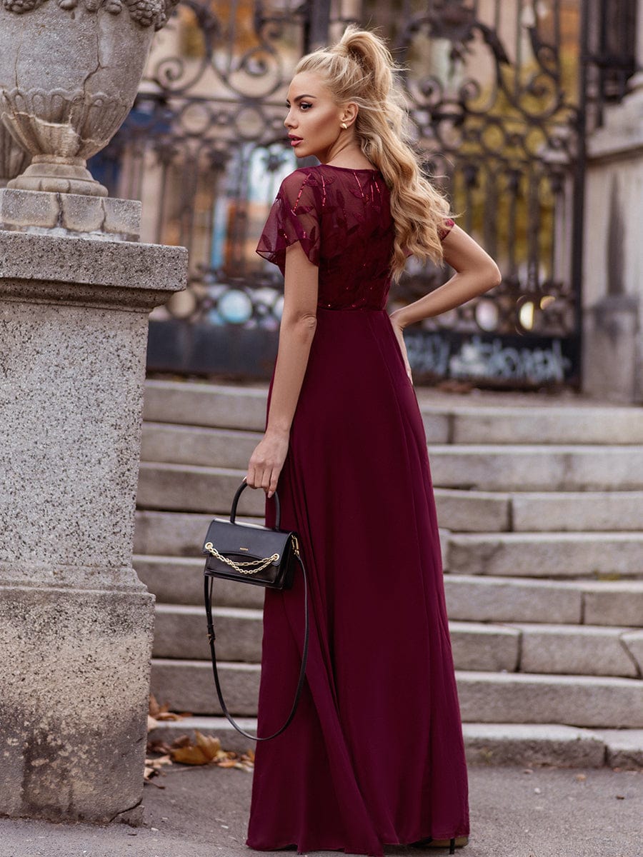 Elegant Floral Lace Evening Dress with Ruffle Sleeves