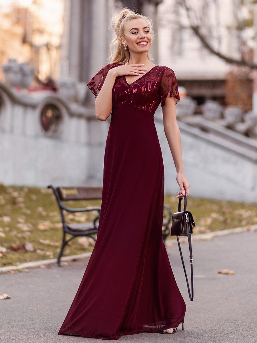 Elegant Floral Lace Evening Dress with Ruffle Sleeves