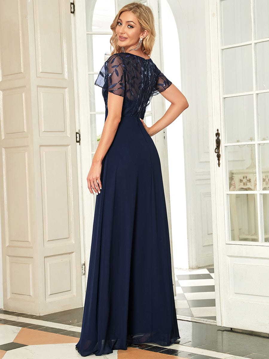 Elegant Floral Lace Evening Dress with Ruffle Sleeves