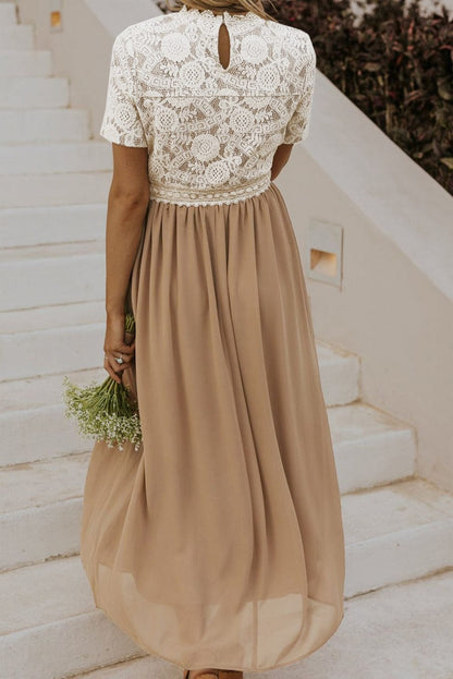 Elegant Floral Lace High Waist Chiffon Maxi Dress