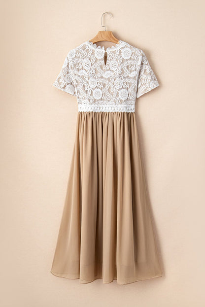 Elegant Floral Lace High Waist Chiffon Maxi Dress