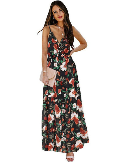 Elegant Floral Print Sleeveless Maxi Dress