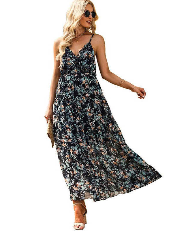 Elegant Floral Print Sleeveless Maxi Dress