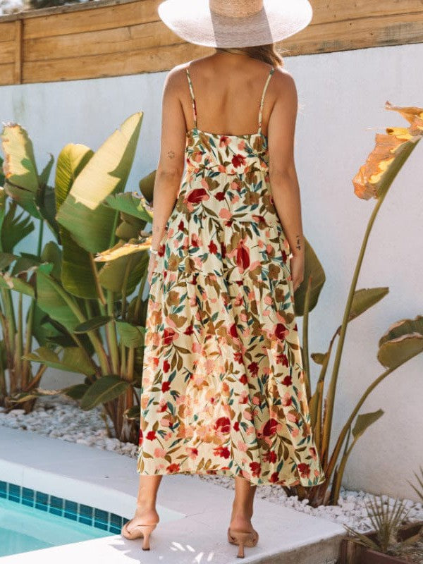 Elegant Floral Print Sleeveless Maxi Dress