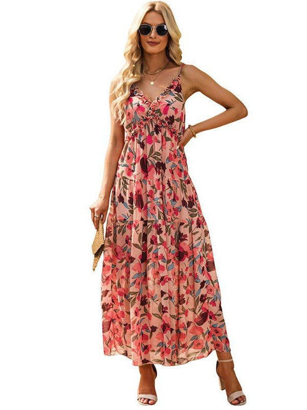 Elegant Floral Print Sleeveless Maxi Dress
