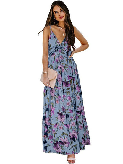 Elegant Floral Print Sleeveless Maxi Dress