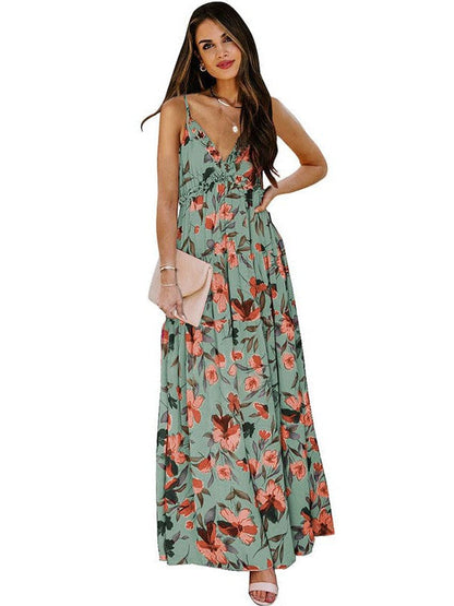 Elegant Floral Print Sleeveless Maxi Dress