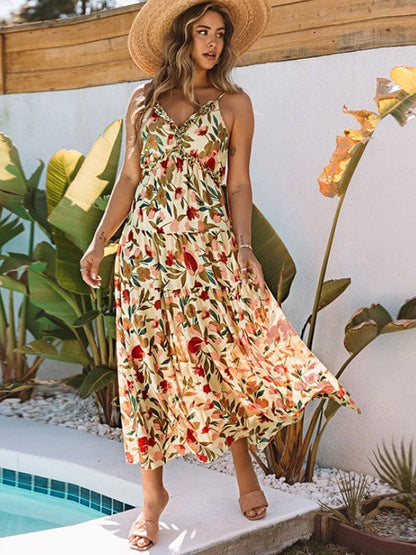Elegant Floral Print Sleeveless Maxi Dress