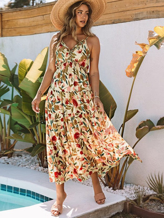 Elegant Floral Print Sleeveless Maxi Dress