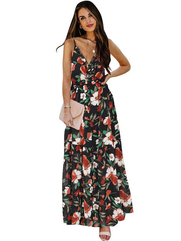 Elegant Floral Print Sleeveless Maxi Dress