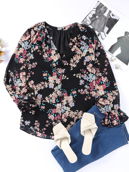 Elegant Floral Ruffled Chiffon Top