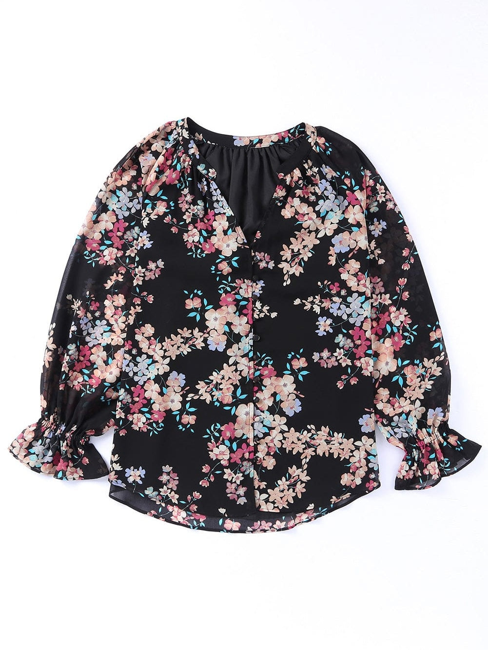 Elegant Floral Ruffled Chiffon Top