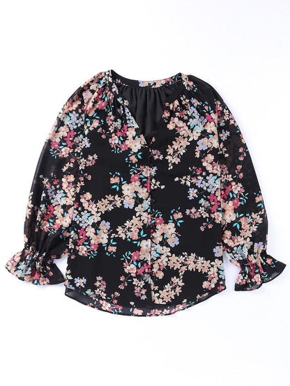 Elegant Floral Ruffled Chiffon Top