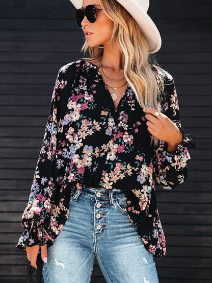 Elegant Floral Ruffled Chiffon Top