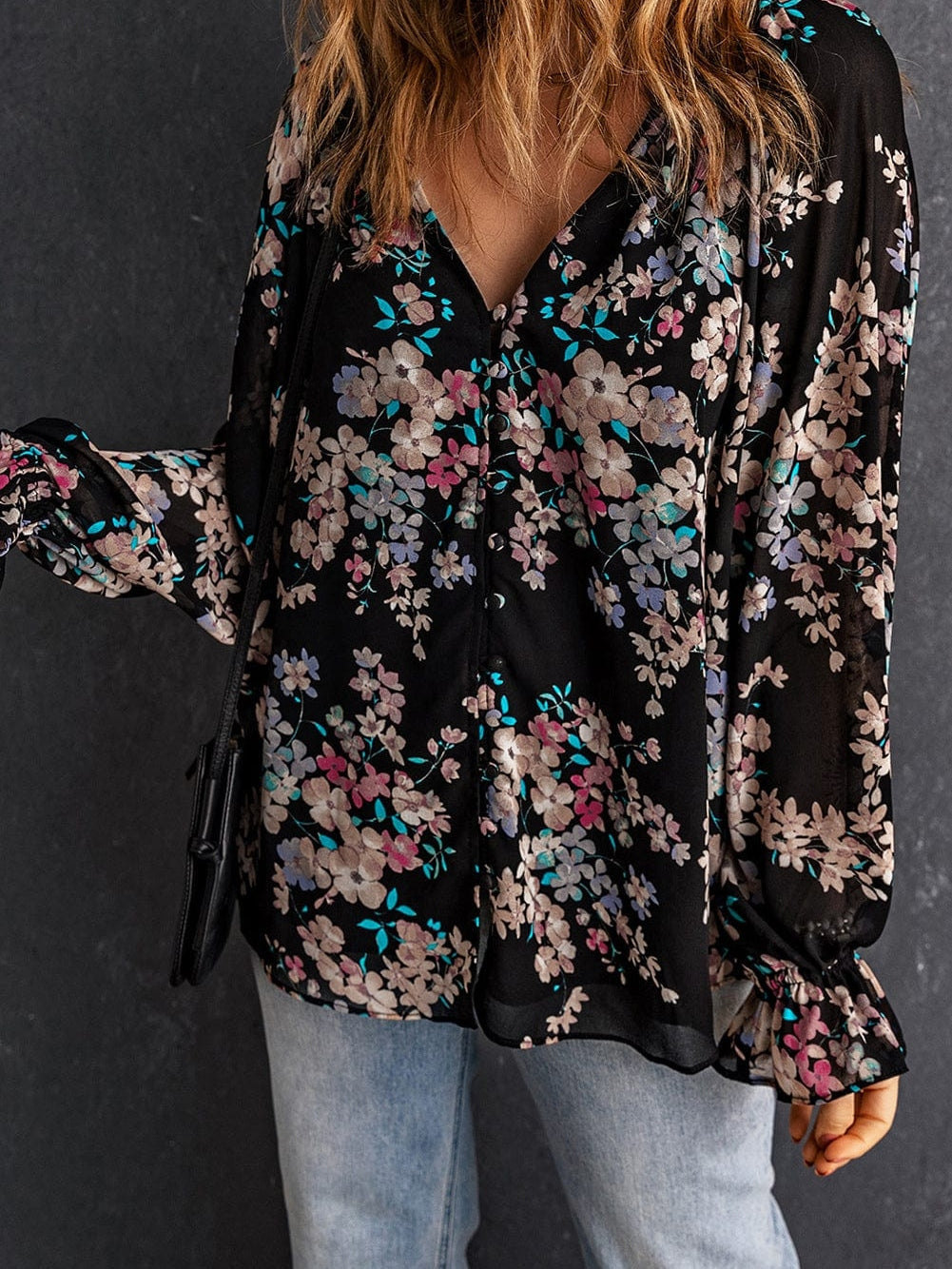 Elegant Floral Ruffled Chiffon Top
