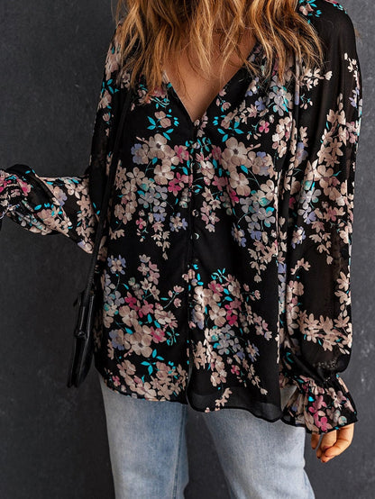 Elegant Floral Ruffled Chiffon Top