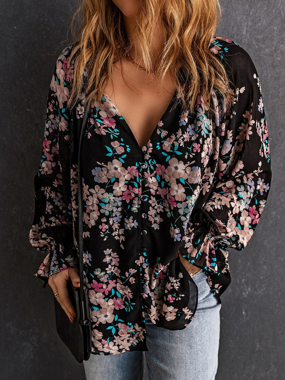 Elegant Floral Ruffled Chiffon Top