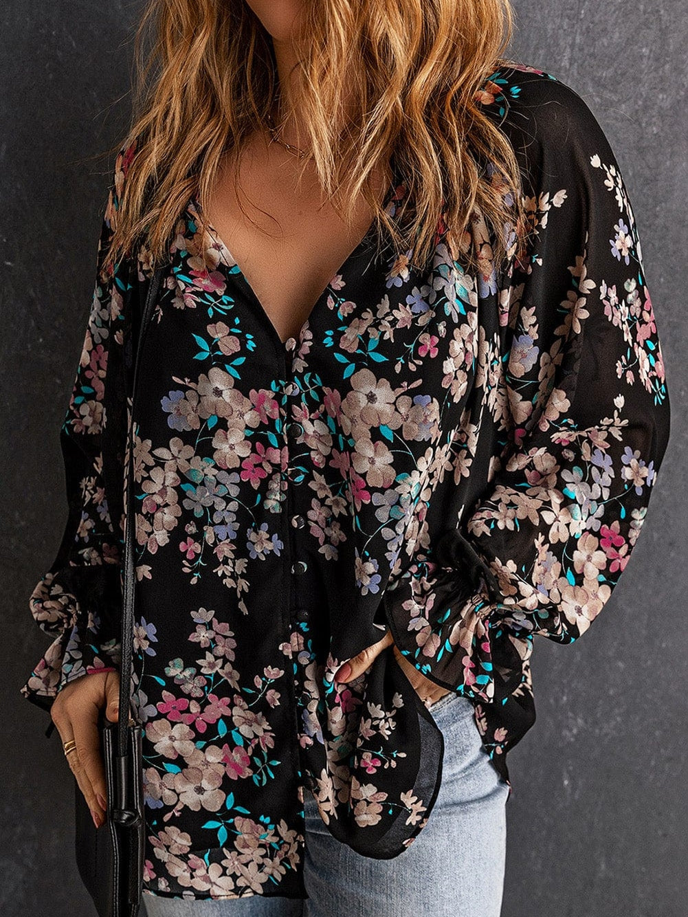 Elegant Floral Ruffled Chiffon Top