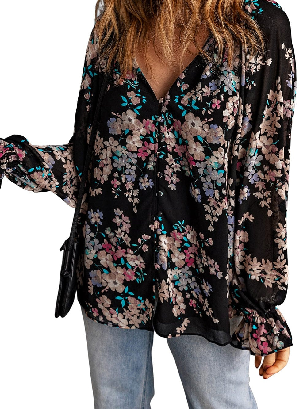 Elegant Floral Ruffled Chiffon Top