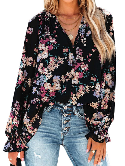 Elegant Floral Ruffled Chiffon Top