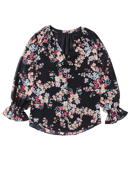 Elegant Floral Ruffled Chiffon Top