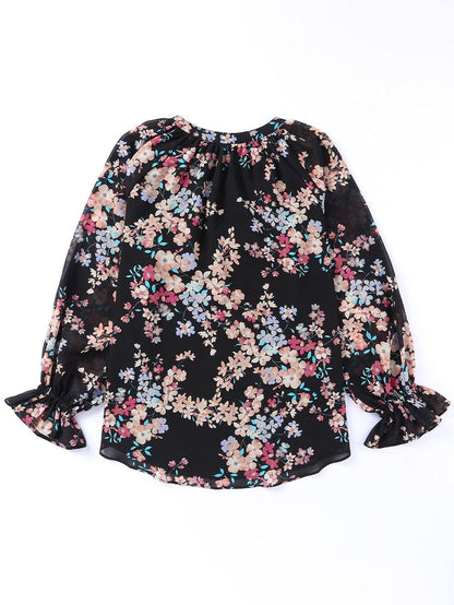 Elegant Floral Ruffled Chiffon Top